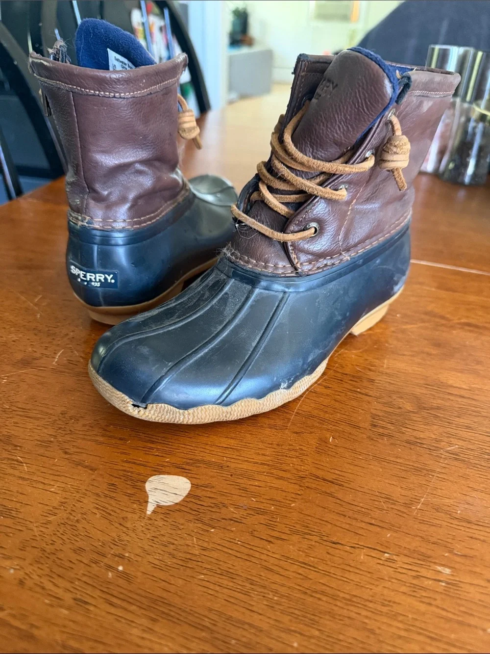 Sperry Two-Tone Leather & Rubber Duck Boots in Brown and Black